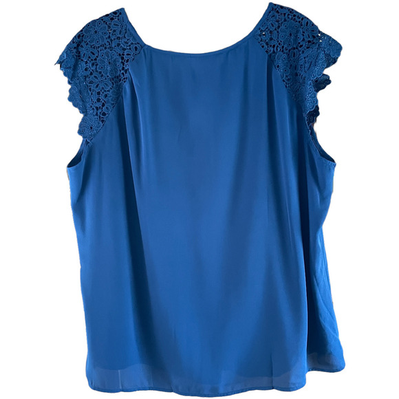 Lace Cap Sleeve Blue Blouse Plus Size 3X - Picture 3 of 5